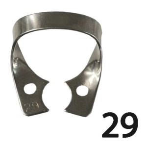 Klamra z zaokrąglonymi i płaskimi szczękami do zębów przedtrzonowych (Nr 29).