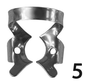 Klamra z obwieszonymi skrzydełkami do dużych górnych zębów trzonowych. Skrzydełka pasują do krzywizny dziąseł (Nr 5)-satynowa